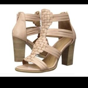 Report Rhen Block Heel Nude Boho Sandals Women's Size 9.5